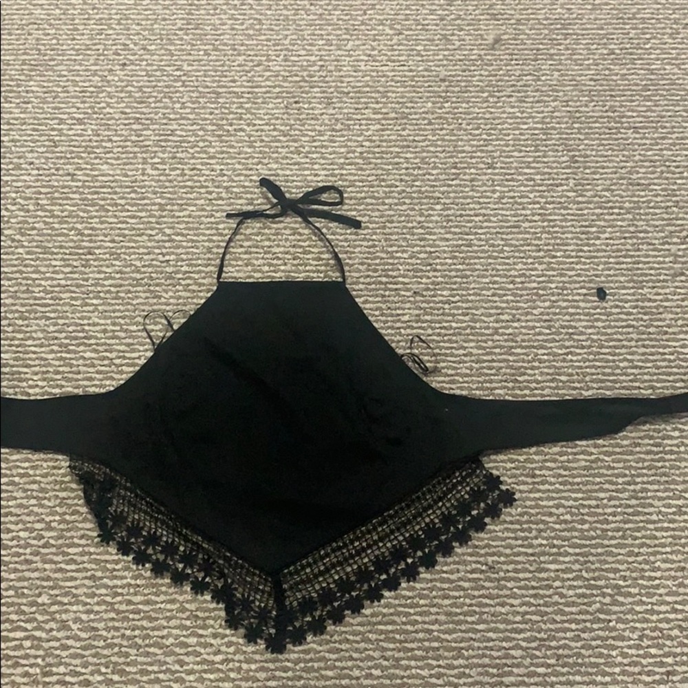 Black Wrap halter top with crotchet detailing